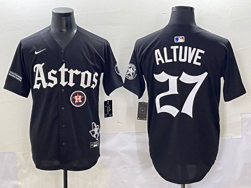 Men 2025 Houston Astros 27 Altuve Black Five generations Joint Name Nike MLB Jersey style 22